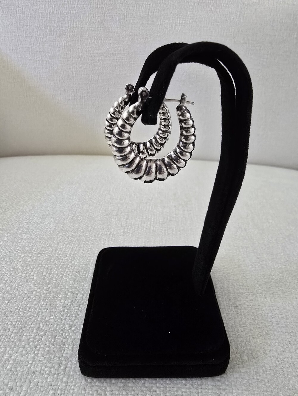 925 Sterling Silver Puffy Textured Hoop Earrings